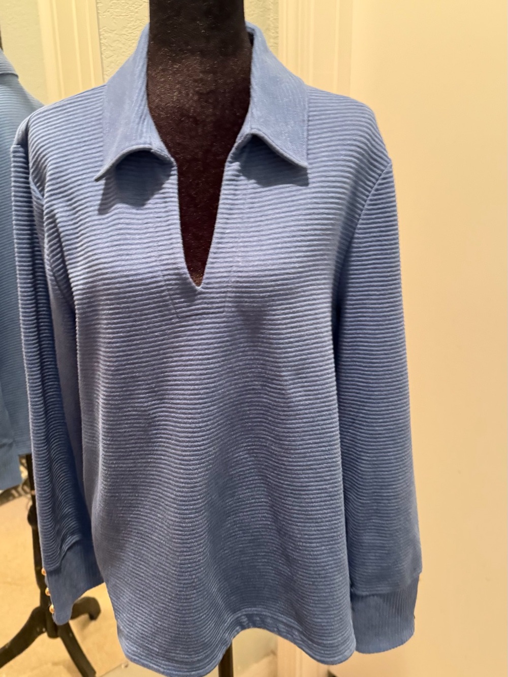 Talbots Light Blue Ribbed V-Neck Polo Sweater